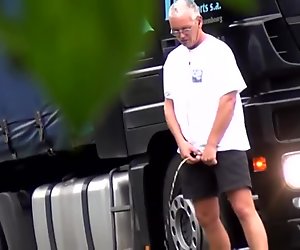 spycam outdoor trucker pissing
